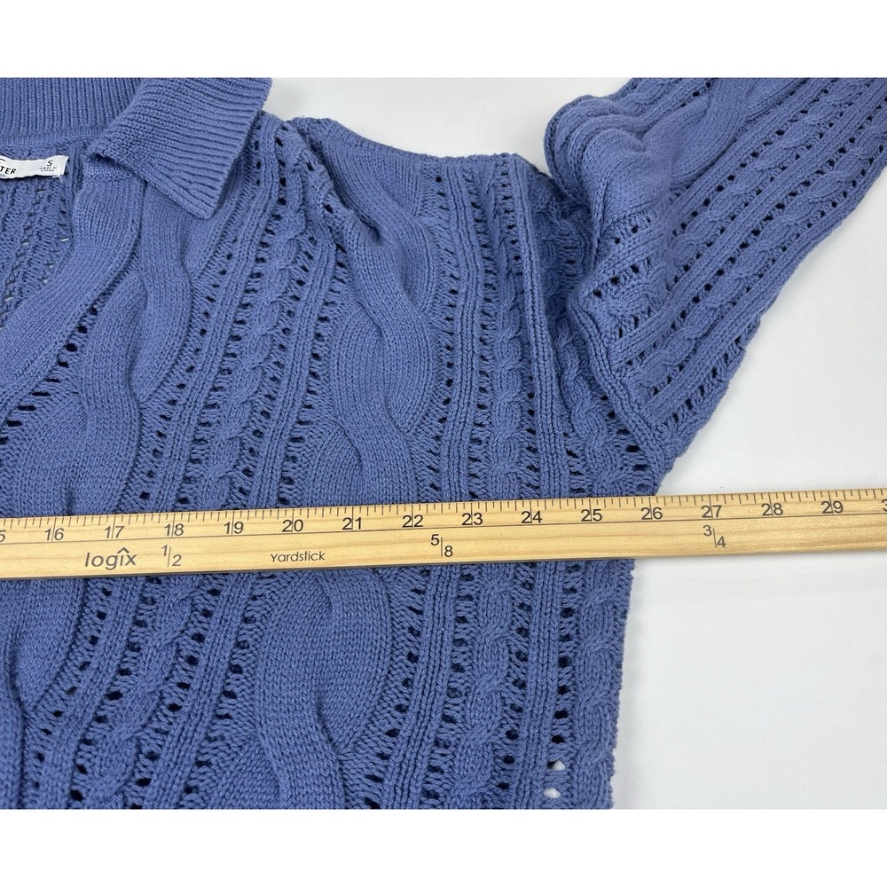 Hollister‎ Co. Blue Cropped Cable Knit Collared V-Neck Sweater Sz S - Picture 5 of 10